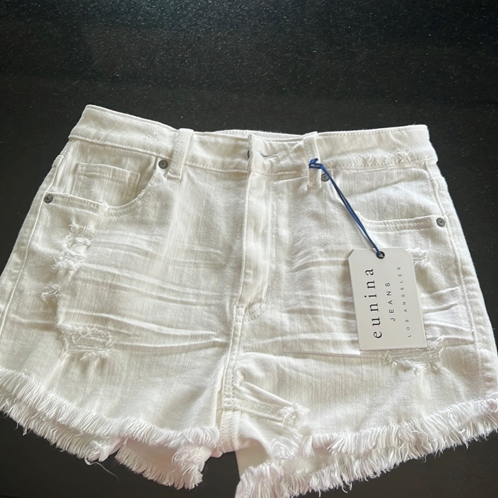 Lulus White high rise jean shorts (size small)